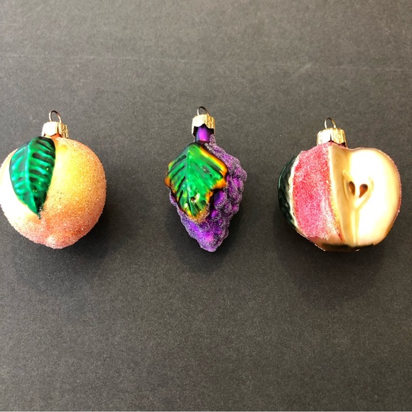 Made in Poland~ 9 Mini Sugared & Glittered Fruit~ Vintage Christmas Ornaments - Picture 5 of 7